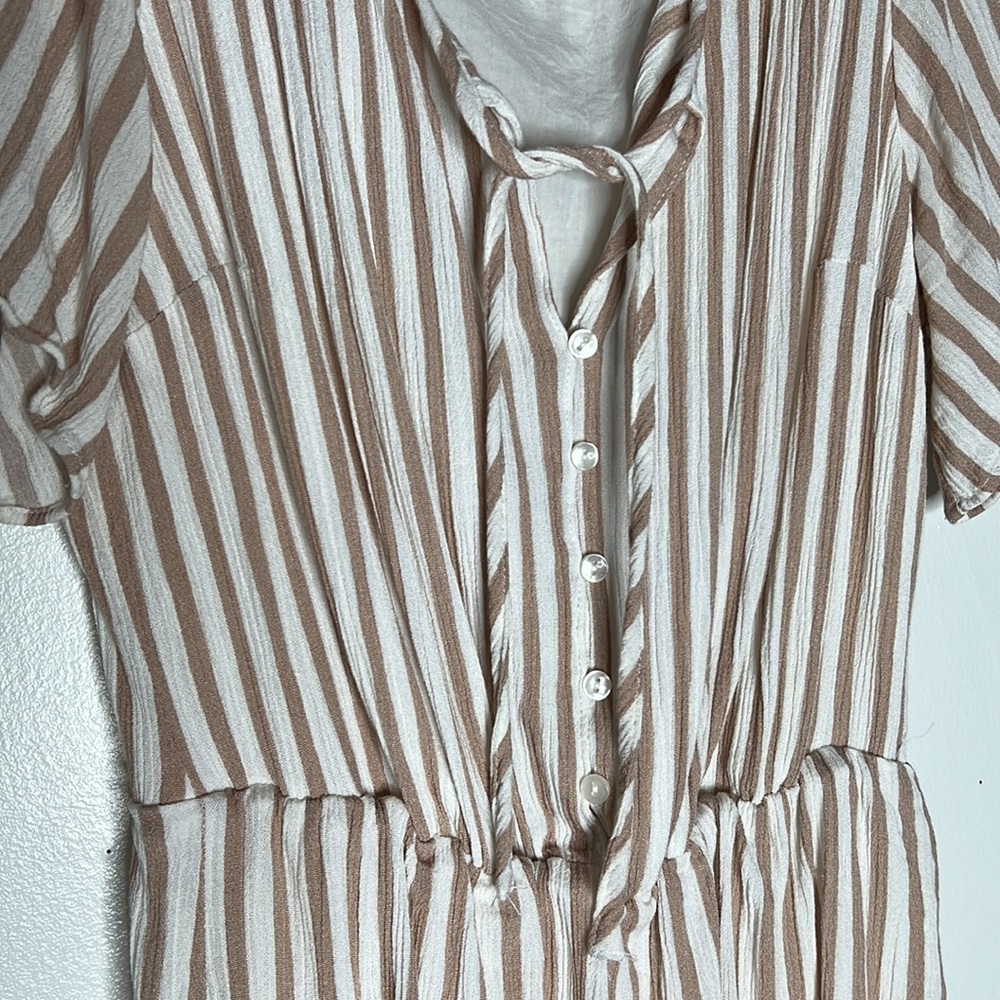 Button-Through Flutter Sleeve Top - Tan Stripe - … - image 5